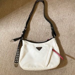 Prada Vela Tessuto Nylon Studded Shoulder Bag